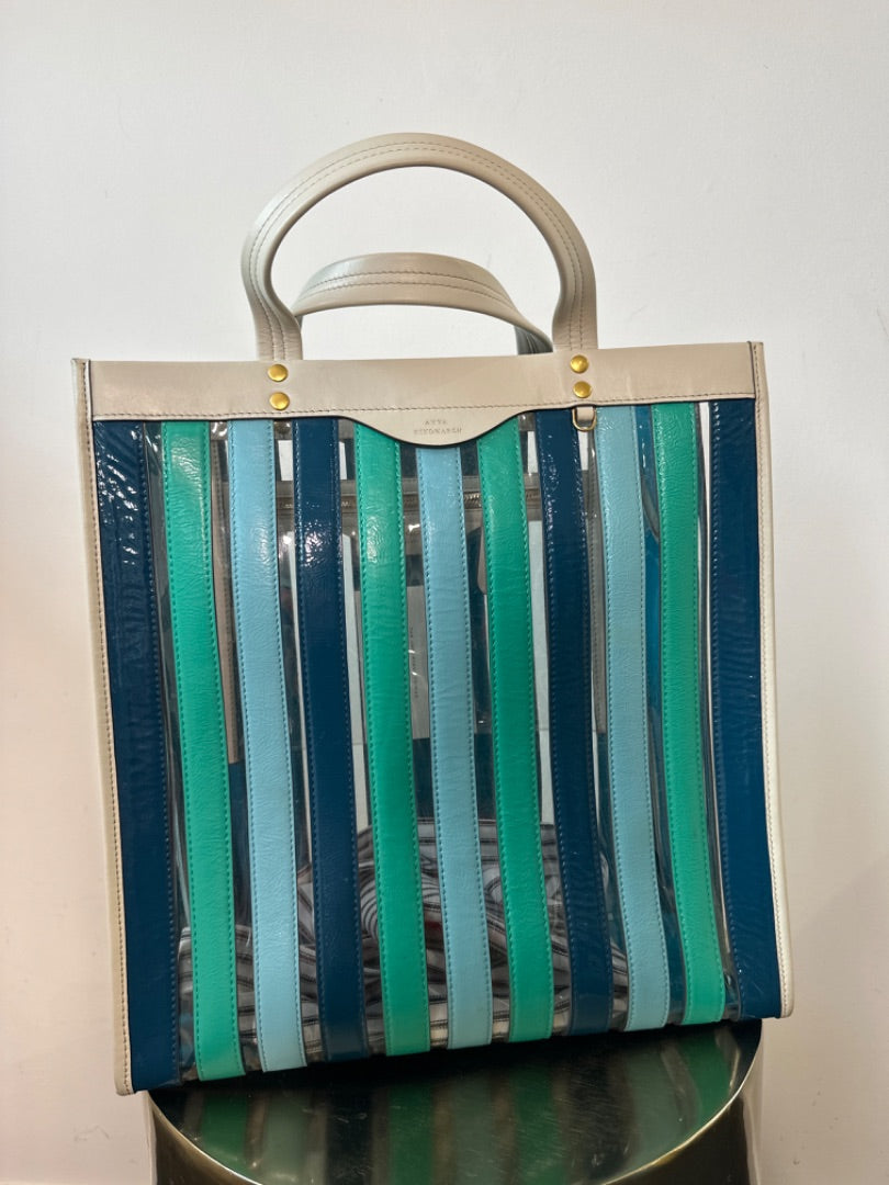 anya hindmarch Teal Vinyl and leather tote, Size Medium