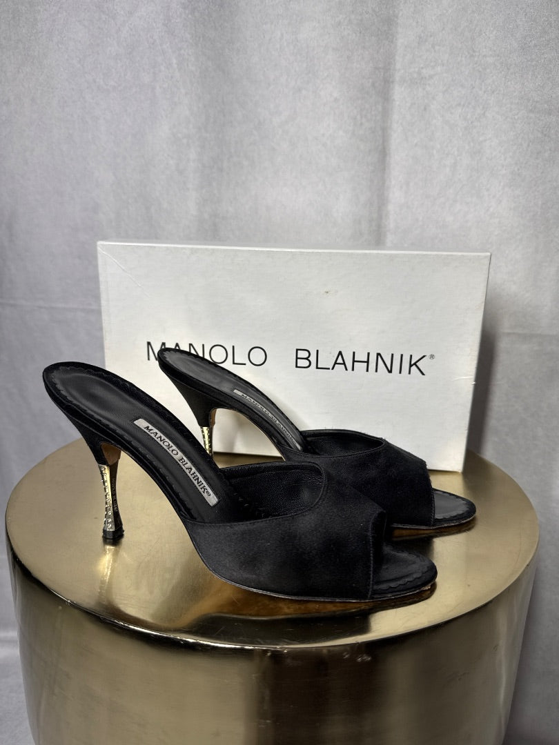 Manolo Blahnik Black Satin mules, Size 38.5