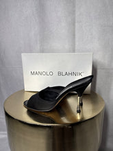 Load image into Gallery viewer, Manolo Blahnik Black Satin mules, Size 38.5
