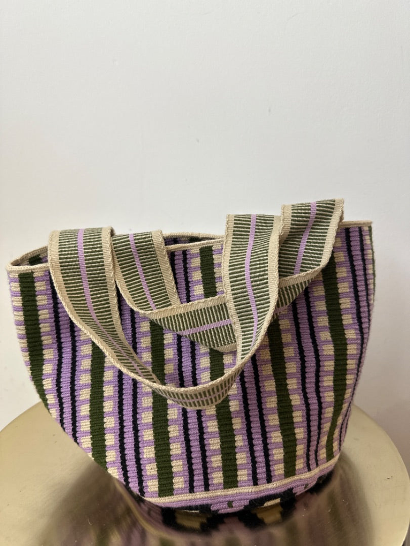 Guanabana Purple and olive Woven small tote handbag, Size Small