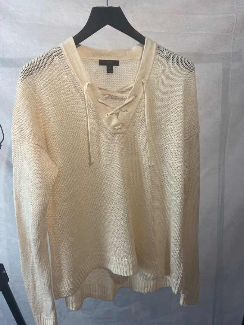 J crew Cream Cotton criss cross sweater, Size M