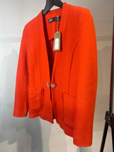 Load image into Gallery viewer, zara orange Tweed blazer with jewel button, Size small
