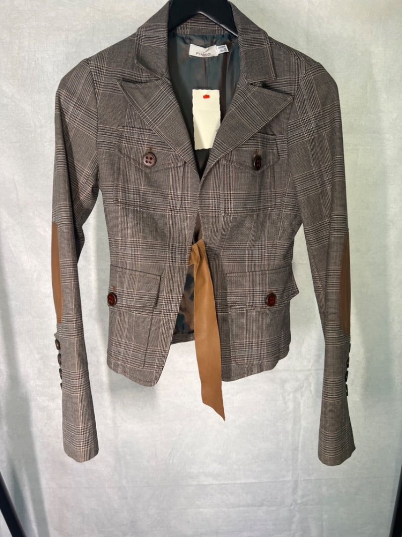 Pinko Taupe Tailored check jacket, Size UK 6-8