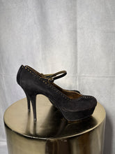 Load image into Gallery viewer, YSL Black Suede brogue stiletto heels, Size 39
