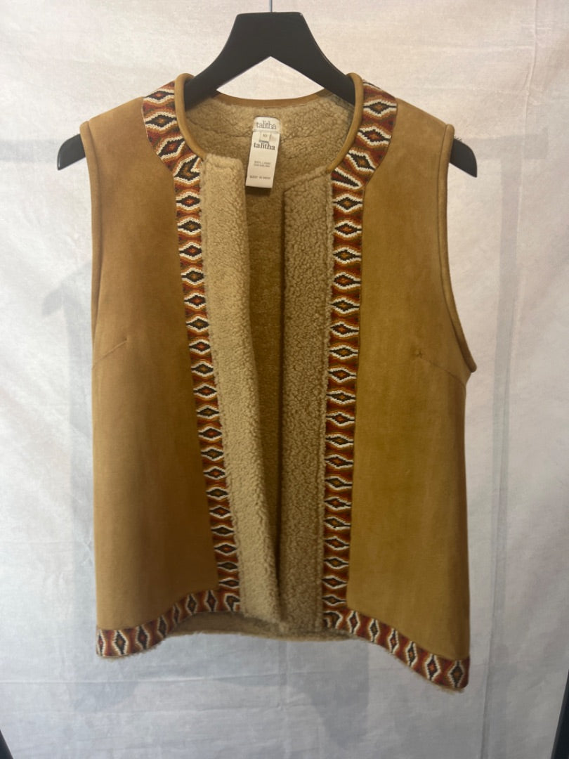 Talitha Taupe Shearling embroidered waistcoat, Size US10