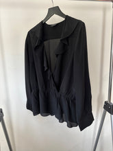 Load image into Gallery viewer, APC Black Ruffled silk wrap top, Size 42
