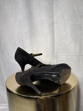 Load image into Gallery viewer, YSL Black Suede brogue stiletto heels, Size 39
