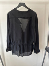 Load image into Gallery viewer, APC Black Ruffled silk wrap top, Size 42
