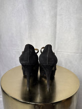 Load image into Gallery viewer, YSL Black Suede brogue stiletto heels, Size 39
