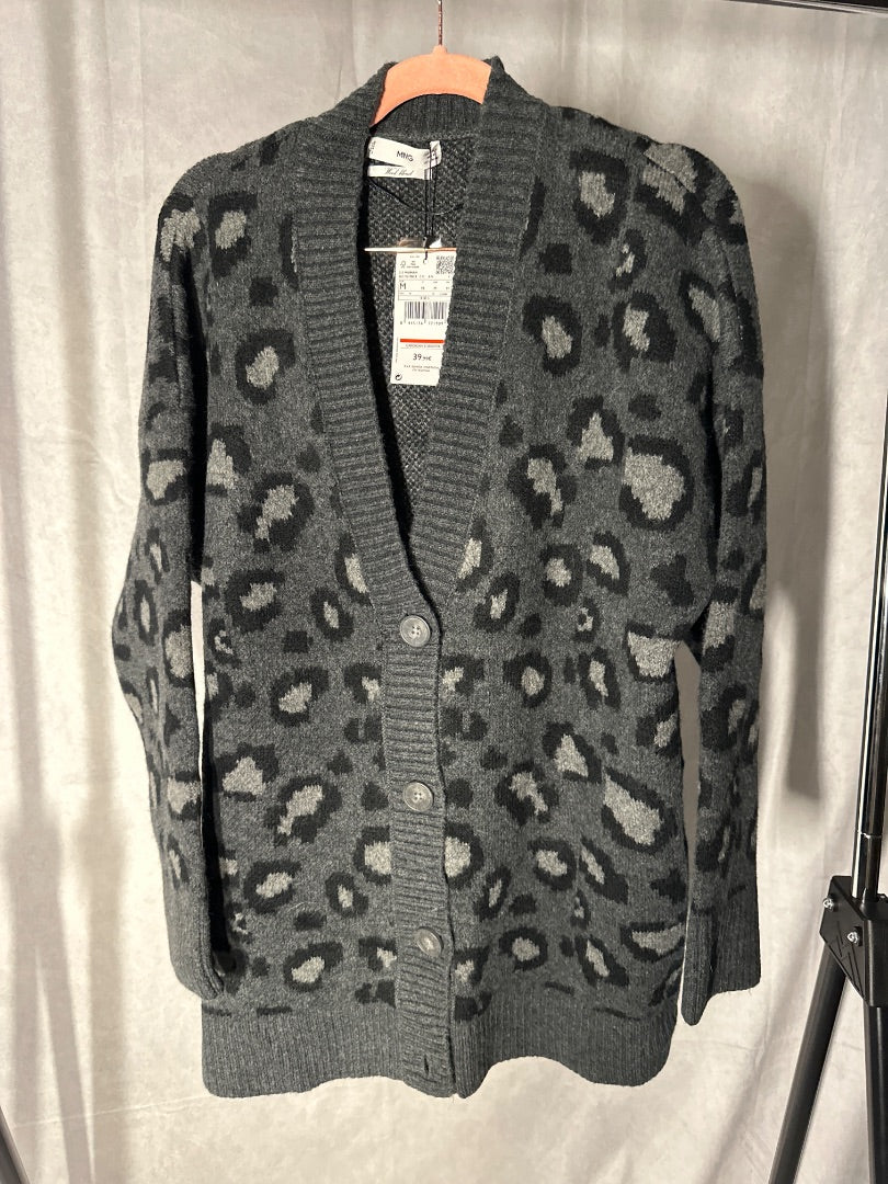 Mango Grey Leopard wool cardigan, Size M