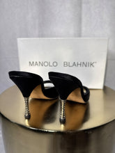 Load image into Gallery viewer, Manolo Blahnik Black Satin mules, Size 38.5
