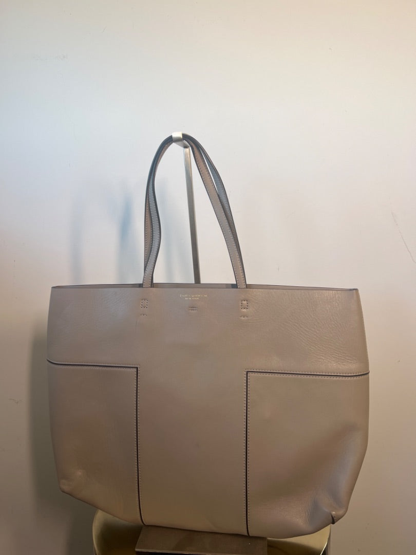 tory burch dove grey block t leather tote, Size medium