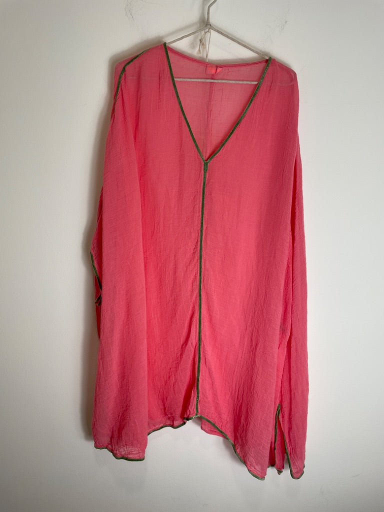 Ambas Italy Strawberry Pink Panarea Velvet Trim Poncho, Size One Size